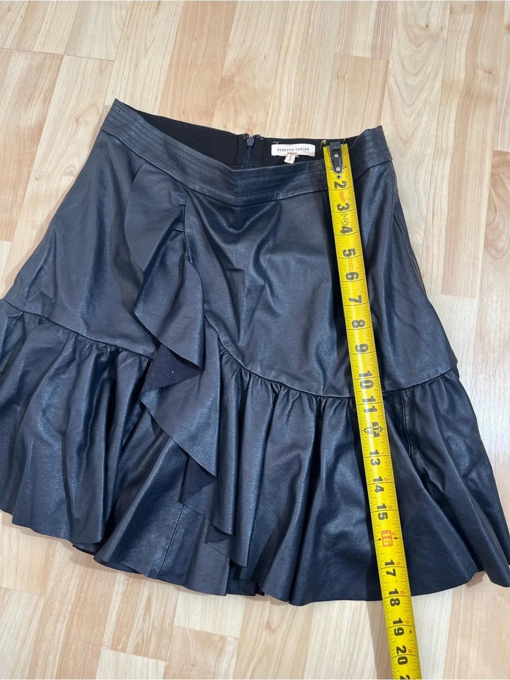 Rebecca Taylor Womens Vegan Leather Ruffle Skirt Dark Navy Size 6